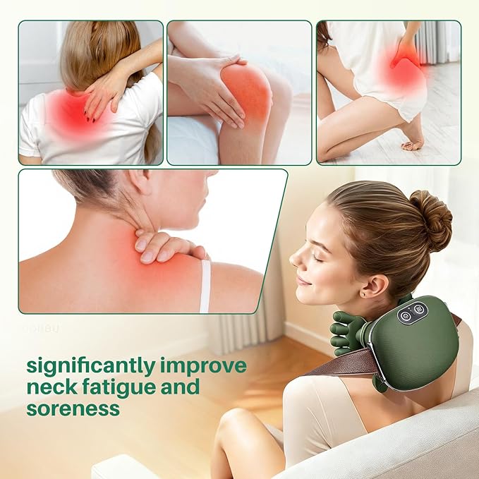 Neck and Shoulder Massager - Bionic Heated Massager Cordless Portable Electric Shiatsu Massager Deep Tissue 4D Kneading Massage Simulated Human fingers Design for Pain Relief and Muscle Relax