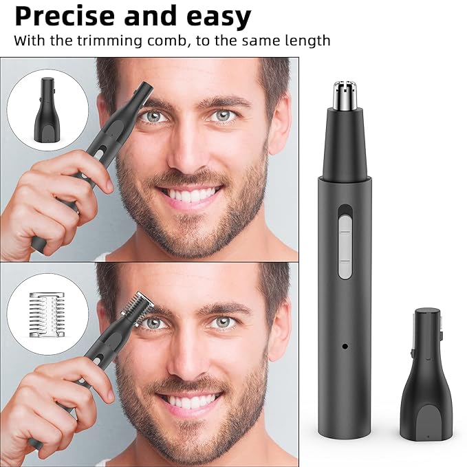 Nose Hair Trimmer and Eyebrow Trimmer Rechargeable Professional Painless Eyebrow Razor for Ear Beard Hairline 2 in 1 Metal Trimming Tool Black