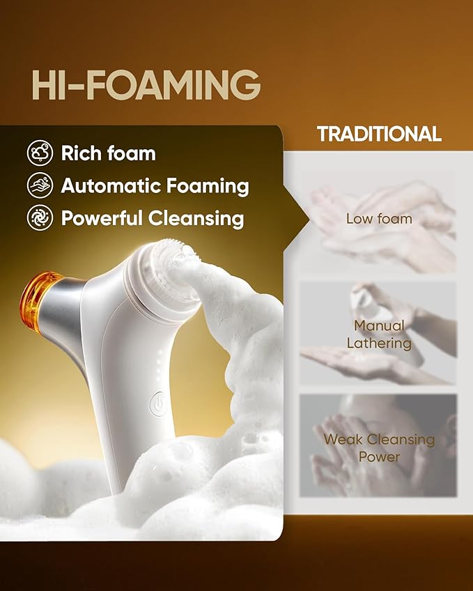 kingdo 2-in-1 Face Scrubber &amp Makeup Remover Device Smart Automatic Foaming Facial Cleansing Brush Exfoliator with Face Cleanser for Deep Cleansing &amp Exfoliating &amp Removing Makeup Skin Ca
