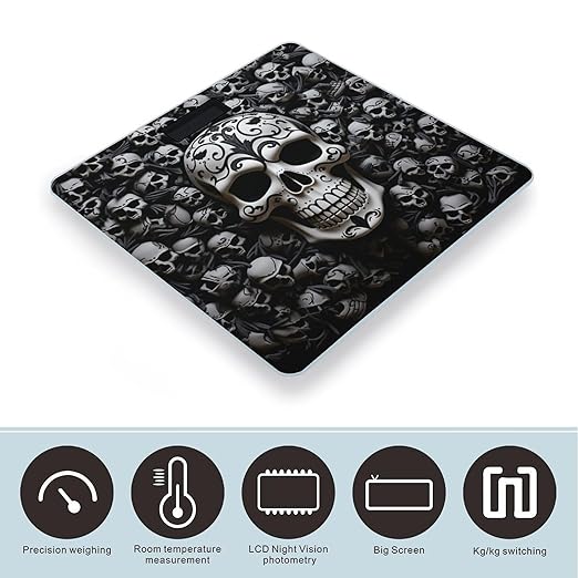 Black and White Skulls Bathroom Scale Weight Scale for Body WeightHighly Accurate Digital Weighing Machine Clear LED Display Digital Bathroom Body Scale 400lb/182kg