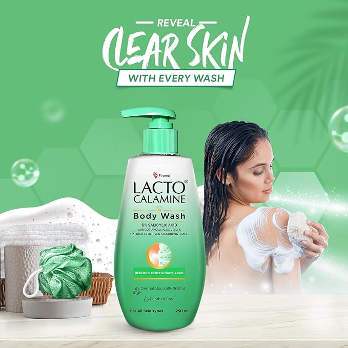 Lacto Calamine Salicylic Acid Body Wash (1%) | Exfoliating Body Wash with Cica Aloe Vera &amp Turmeric | For Rough &amp Uneven Skin Texture | Paraben Free | 250 ml | For Men &amp Women