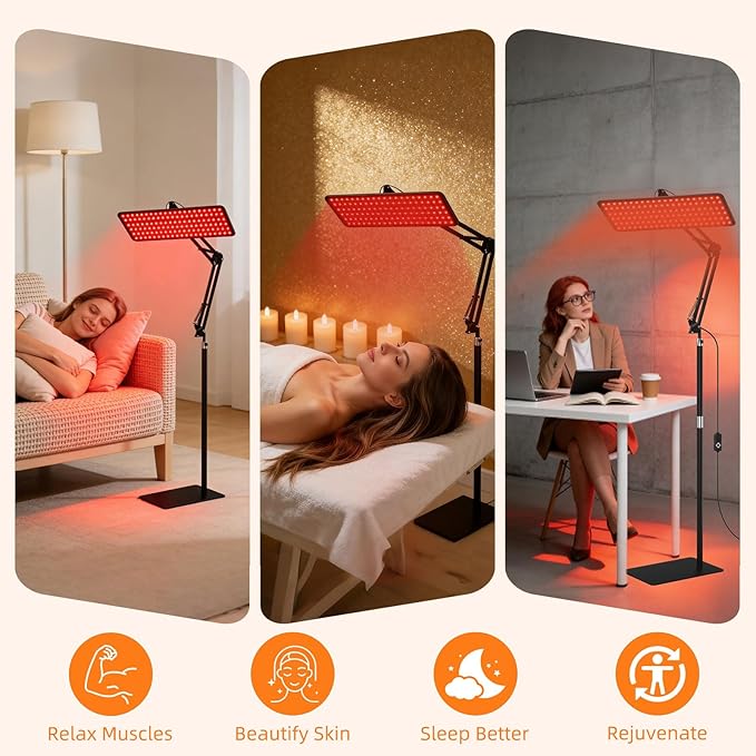 Red Light Therapy for Face and Body 3-Wavelength (660nm Red 850nm 940nm Infrared) LED Infrared Light Therapy Lamp with Adjustable Stand Protective Glasses for Home Use Gift for Women Girls