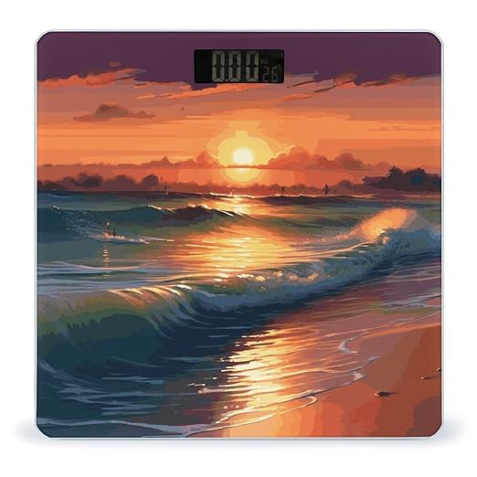 Sunset Seaside Bathroom Scale Ultra-Bright Liquid Crystal Screen Weight Scale Accurate Bathroom Body Scales for Body Weight Bathroom Pet Home Bedroom Gift-Giving
