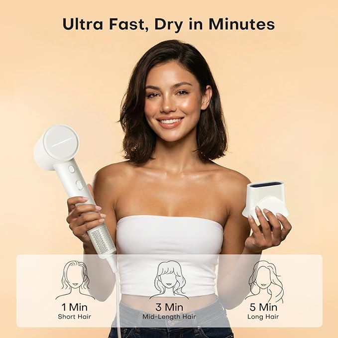 High Speed Hair Dryer 110000 RPM with 1 Billion Plasma Ions Ionic Blow Dryer Frizz Free Fast Drying with Magnetic Diffuser for Curly Hair Low Noise Lightweight Thermo Control Hair Dryer for Women