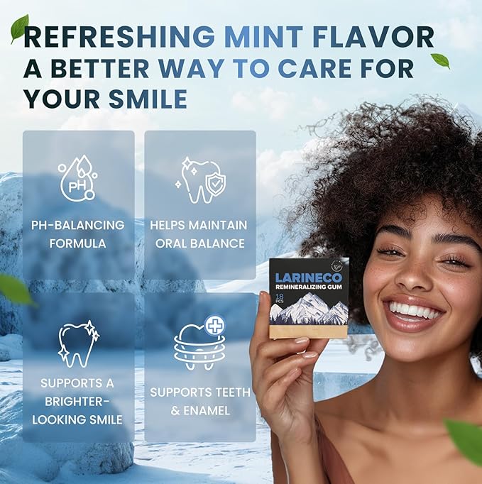Larineco Remineralizing Gum with Nano Hydroxyapatite &amp Xylitol – Sugar-Free Xylitol Gum – Plastic-Free Dye-Free Aspartame-Free – Natural Base – 36 Pieces Mastic Mint