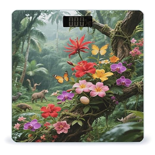 Vibrant Color Flower Blossom Bathroom Scale for Body Weight Bathroom Digital Electronic Weighing Scale with Back Lit LED Display Sturdy Tempered Glass Weight Watchers Scales 400lb