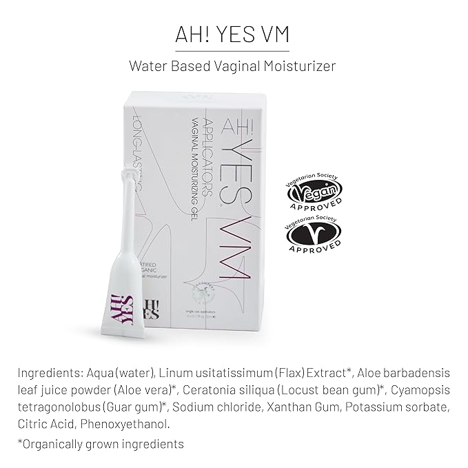 AH! YES® VM Water Based Vaginal Moisturizer | Long Lasting &amp Fast Acting for Vaginal Dryness &amp Irritation | pH Matched | Estrogen Free | Certified Organic &amp Natural (30 x 0.17 fl oz Applic