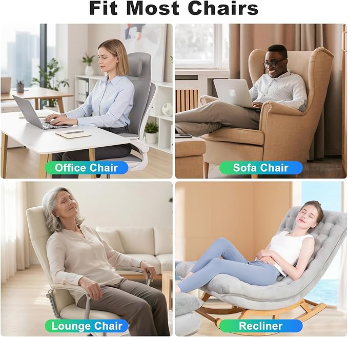 Massage Seat Cushion with Heat Adjustable Neck Support Breathable Lumbar Comfort Gentle Vibration Back Massager for Office &amp Home Chair Relaxation Gift