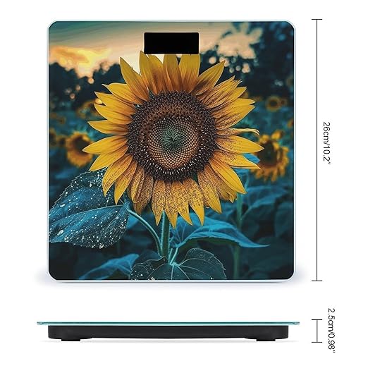 The Most Beautiful Sunflower Scale for Body Weight Anti-Slip Tempered Glass Digital Bathroom Scales Clear LCD Display Weighing Scale Safe Rounded Corners Smart Scales