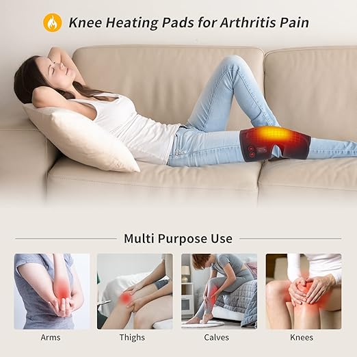 Heated Knee Pad with Massager - Battery Powered Heating Knee Brace for Men Women Elders(Singel)