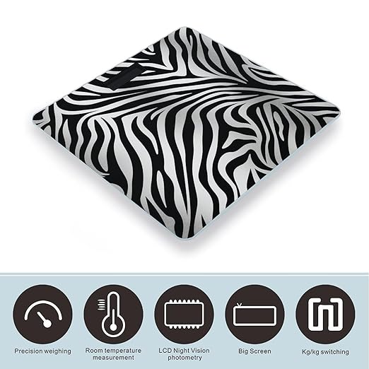 Zebra Print Bathroom Scale Rounded Smart Scale for Body Weight Automatic Power On/Off Weight Scales Accurate Bathroom Digital Scales for Pet Home Bedroom Kitchen