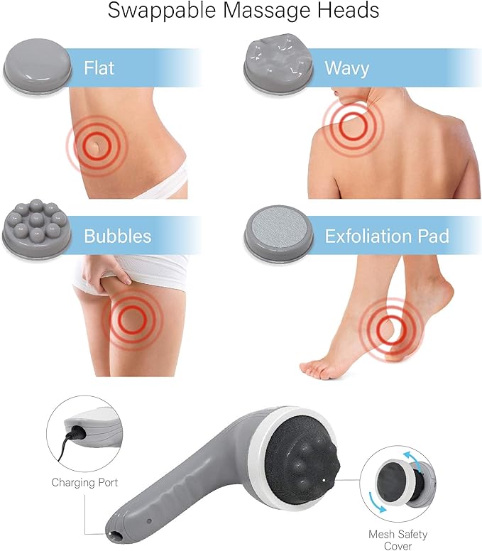 Daiwa Felicity Handheld Multipurpose Body Massager with 4 Attachments – Rechargeable Deep Muscle Massager for Back Neck Legs &amp Cellulite Relief
