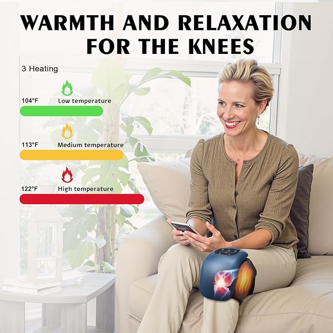 Knee Massager for Pain Relief with LED Screen Vibration Cordless Knee Massager with Heat Adjustable Straps and Timer