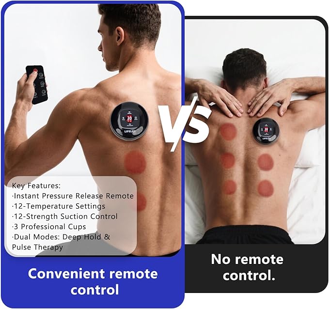 LIFELEC Smart Cupping Kit for Massage Therapy 6-in-1 Red Light Cupping Therapy Set for Targeted Pain Relief Knots Muscle Soreness &amp Circulation Portable Remote Control for Back Care at Home