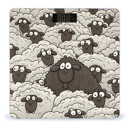 Digital Bathroom Scale for Body Weight Scale with Bright LCD Display High Accuracy Step-On Technology Auto On/Off Cartoon Black White Sheep Digital Scales 400 Lbs /180kg