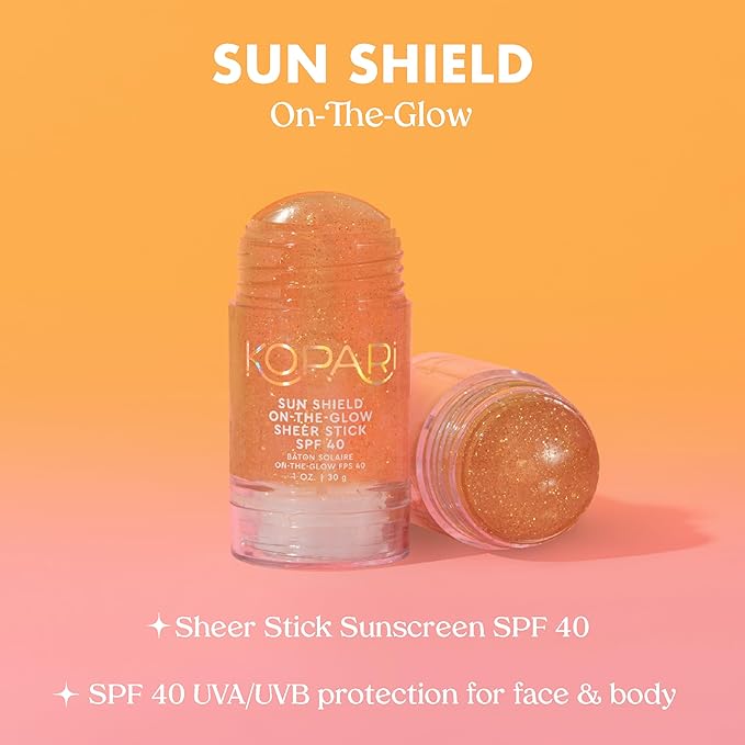 Kopari Sun Shield On-The-Glow Sheer Sunscreen Stick SPF 40 &amp Sun Shield Soft Glow Daily Face SPF 30