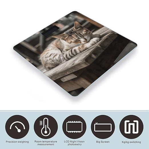 Cat Sleeping Scale for Body Weight Anti-Slip Sturdy Tempered Glass Weighing Machine Highly Digital Accurate Bright LCD Bathroom Scale for Household Gift