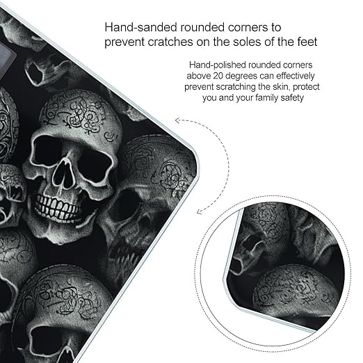 Black Skull Weight ScaleClear LED Display Bathroom Digital Weighing ScaleTempered Glass Digital Bathroom Scale for Body Weight Capacity Up to 400 Lbs