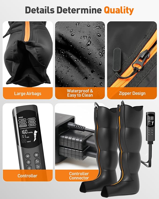 DEKEMASTER Air Compression Leg Massager for Circulation and Pain Relief Professional Full Leg Compression Boots for Massage Therapy with Adjustable 9 Intensities Recovery Boots for Women Men