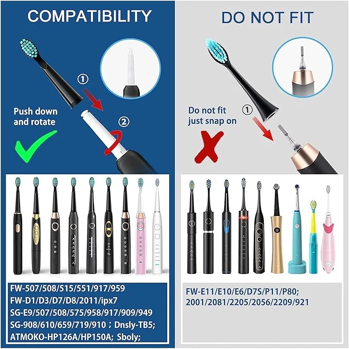 Compatible for Electric Toothbrush Heads Compatible with D7/D8/FW507/FW508/FW551/917/959/SG-E9 Moderately Soft Bristles Brush(20pcs Black)