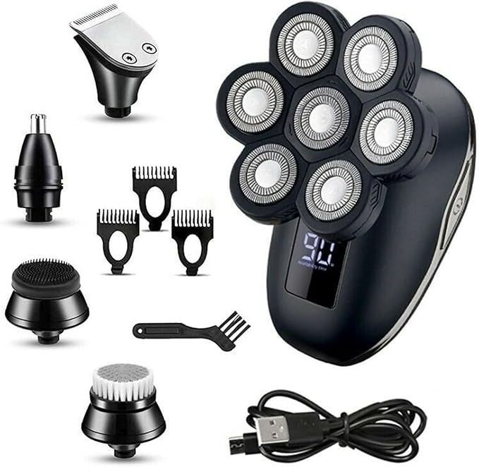 Electric Razor for Men 5-in-1 Rotary Electric Shaver 7d Rechargeable Bald Hair Beard Trimmer Shaver