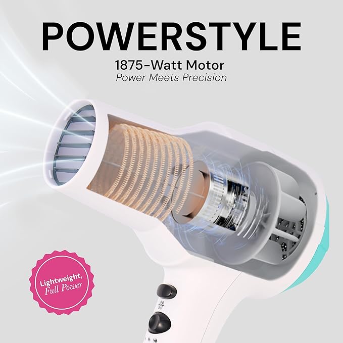 L'ANGE HAIR PowerStyle Turbo Ionic Hair Dryer | 1875 Watt Professional Blow Dryer with Diffuser &amp Concentrator | Multiple Heat &amp Speed Settings for Fast Drying | Salon-Grade Styling Tools Whi