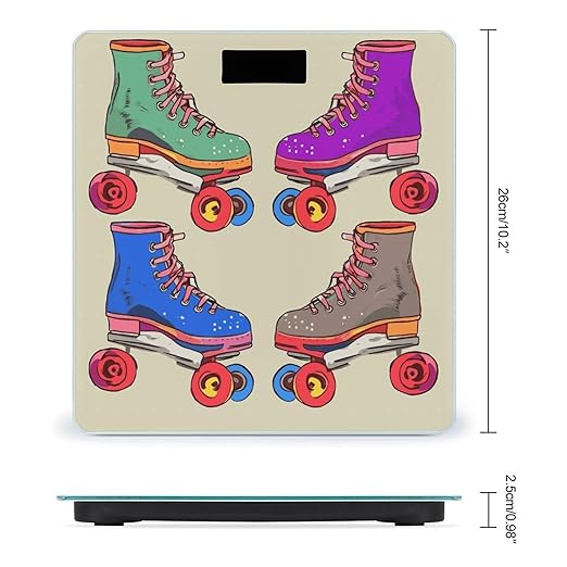 Retro Colorful Roller Skates Weight Scale Digital Electronic Scales Bathroom Scale Larg LCD Backlight Display High Precision MeasurementsTempered Glass