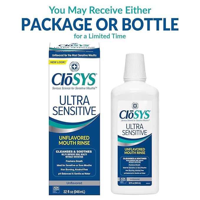 CloSYS 32 Oz Healthy Teeth &amp Ultra Sensitive Unflavored Mouthwashes with Flavor Dropper