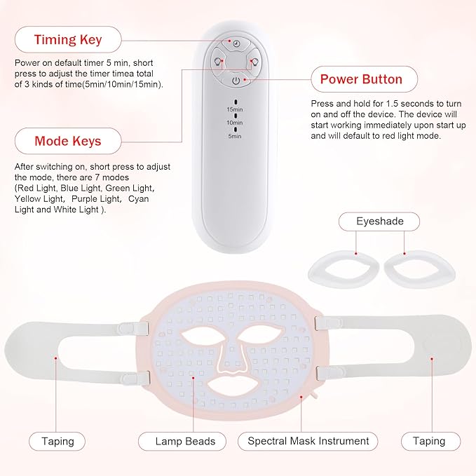 Red Light Therapy Mask Red Light Therapy for Face 7 Colors LED Facial Mask for Wrinkle Remove &amp Anti Aging Skin Care Home Travel UsePink (Upgraded Version)