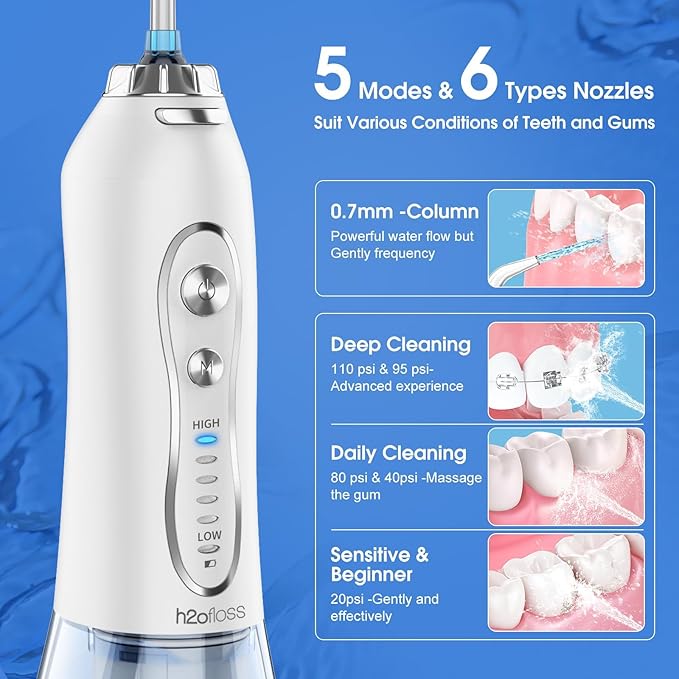 H2ofloss Rechargeable Water Dental Flosser and Mouthwash Tablets Bundle for Complete Oral Care and Long-Lasting Fresh Breath
