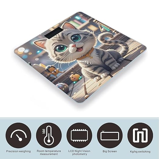 Cute Cartoon Animal Kitten Smart Scale for Body Weight Accurate Bathroom Scale with LED Display Digital Weight Scales Weighing Machine High Precision Scales for Bath Home
