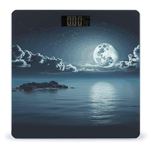 Moon Ocean Landscape Bathroom Scale for Body Weight Bathroom Weighing Scale with Backlit LCD Display Highly Accurate Measures Weight Up to 180kg