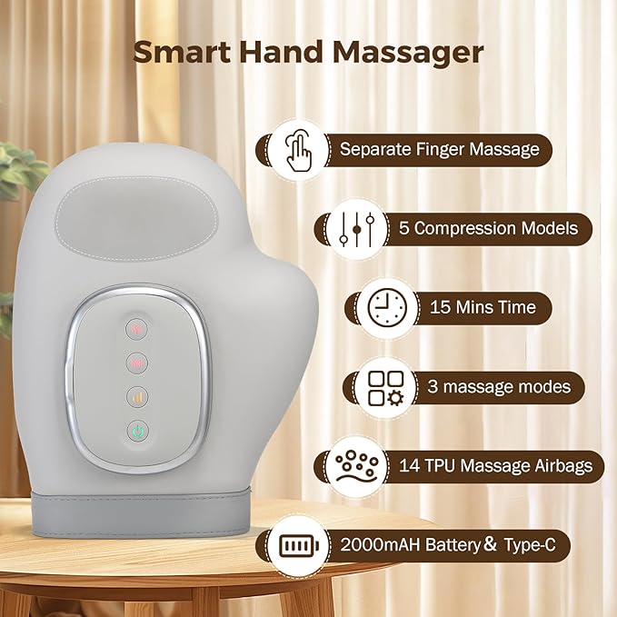 VARIPOWDER Hand Massager with Heat and Compression Hand Massager for Arthritis and Carpal Tunnel Helps Soothe Hand Fatigue Wrists Fingers Massager Idea Gift for Women Men