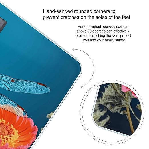 Dragonfly and Flower Bathroom Scale for Body Weight Bathroom Weighing Scale with Backlit LCD Display Highly Accurate Measures Weight Up to 180kg