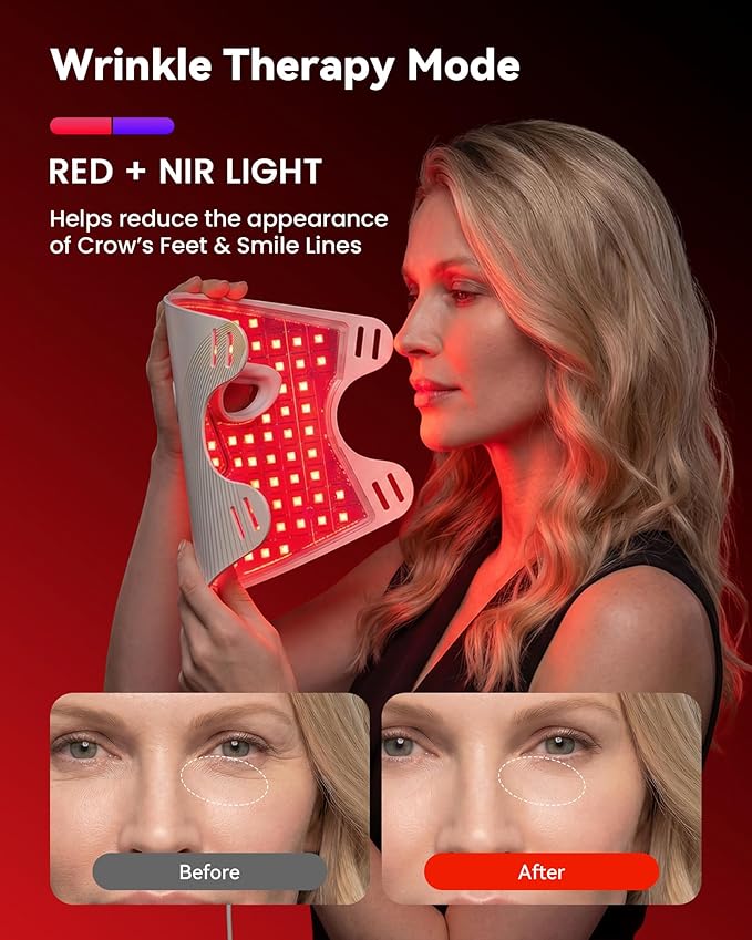Red Light Therapy for Face Mask 432 LED Face Mask with 3 Wavelengths (630nm Red 415nm Blue 850nm NIR) 180° Full Face Coverage Wrinkles &amp Acne Care at Home Rechargeable with Travel Bag