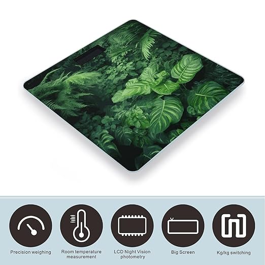 Densely Growing Green Plants Scale for Body Weight Anti-Slip Tempered Glass Digital Bathroom Scales Clear LCD Display Weighing Scale Safe Rounded Corners Smart Scales