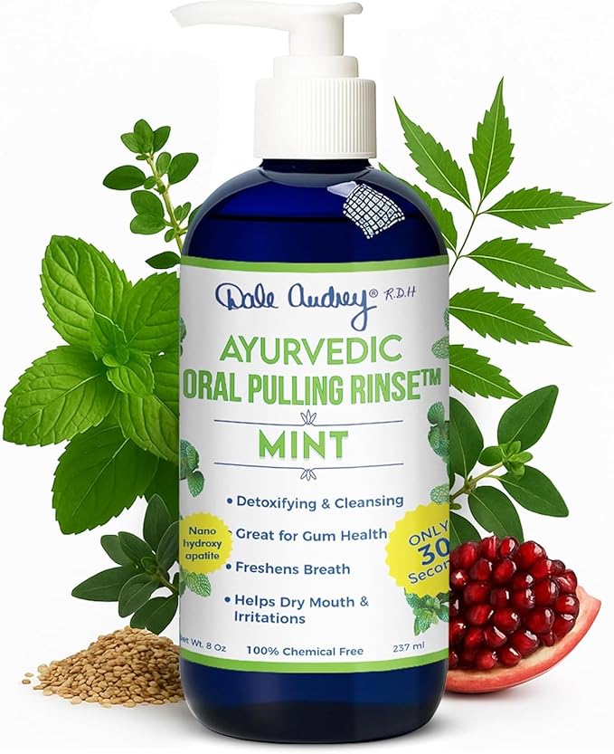 Dale Audrey Nano Hydroxyapatite Mouthwash Oil Pulling for Teeth and Gums | Mint Flavored Organic Mouthwash for Bad Breath | Essential Oils for Teeth Whitening &amp Fresh Breath Natural Mouthwash 8 oz