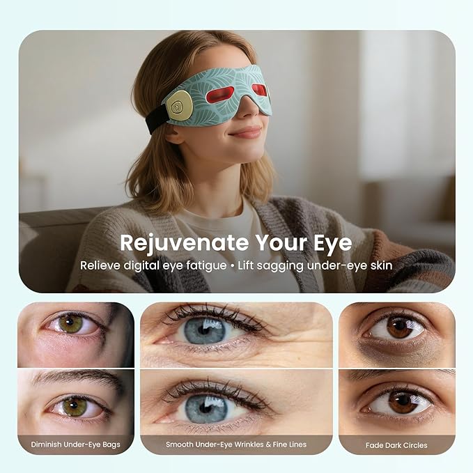 Red Light Therapy Eye Mask – Under Eye Massager for Dark Circles Eye Bags Wrinkles Crow’s Feet &amp Fine Lines Eye Rejuvenation for Men &amp Women