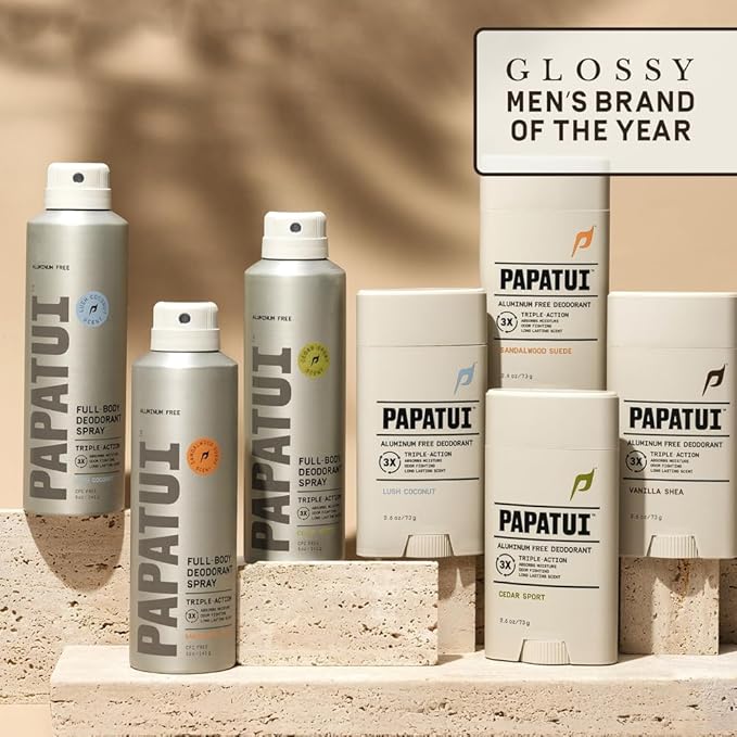 Papatui by Dwayne Johnson Full Body Deodorant Spray for Men | Aluminum-Free Odor Protection Moisture Absorption Long Lasting Scent | Lush Coconut | 4oz (Pack of 3)
