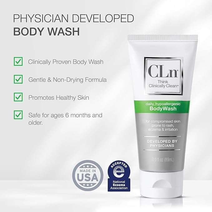 CLn® BodyWash –Non-Drying Body Wash Preserved with Sodium Hypochlorite For Compromised Skin Prone to Eczema Dermatitis Rash &amp Hidradenitis Suppurativa Fragrance-Free &amp Paraben-Free 3 fl o