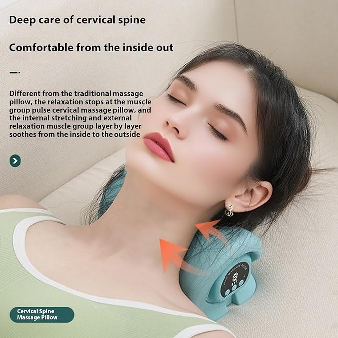 Cordless Electric Traction Neck MassagerMulti-Purpose Neck Massager PillowDeep Tissue Neck Shoulder Pain Relief Relaxer Ergonomic Portable Heated Vibration Neck Stretcher Cervical Pillow