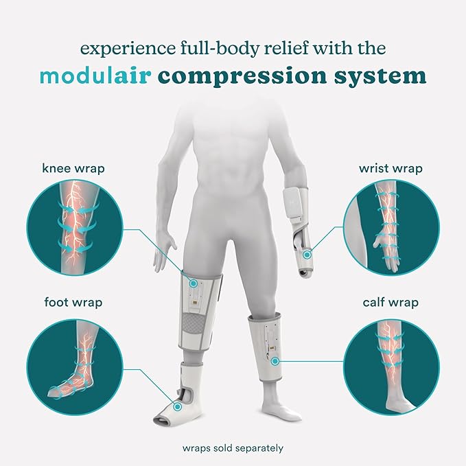 HoMedics Modulair Compression Knee Wrap Massager – Overlapped Compression Therapy with 4 Programs Adjustable Intensity Heat Settings (Battery Sold Separately)