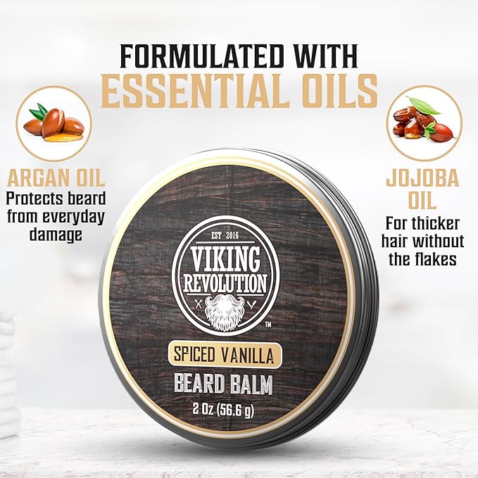 Viking Revolution - Ultimate Beard Kit Spiced Vanilla - Beard Grooming Kit for Men with Beard Brush Beard Comb Beard Balm Beard Oil Beard and Moustache Scissors - Husband Gifts for Men
