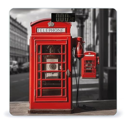 England UK Retro London Telephone Bathroom Scale Large LCD Backlight Display Digital Scale Rounded Corners Body Scales Automatic Power On/Off Bathroom Scales for Home Bedrooms