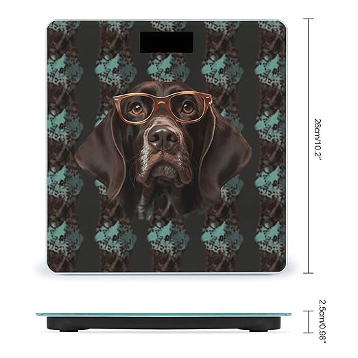 German Shorthaired Pointer in Glasses Weight Scale Large Bathroom Scales Digital Weight with Bright LED Display Non Slip Automatic Weighing Scale Fashion Weighing Machine for Body