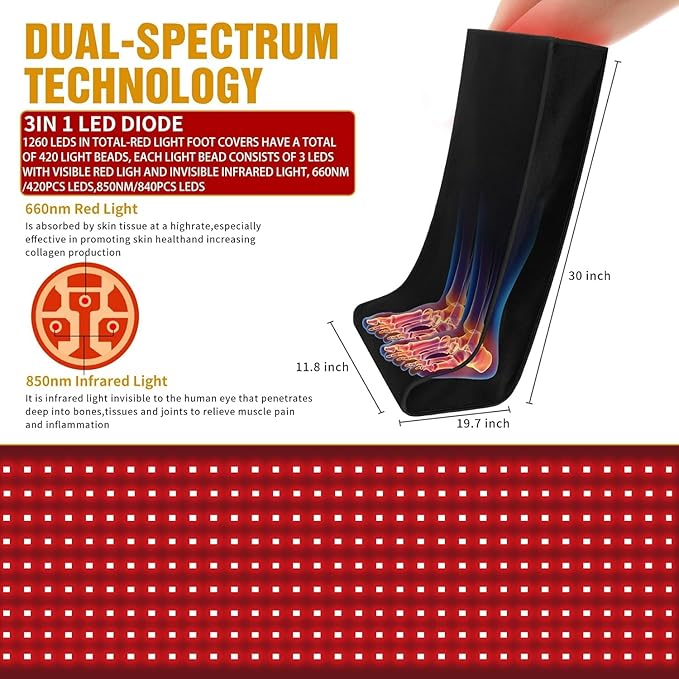 Red-Light-Therapy-for-FeetRed Light Therapy for Legs AnkleInfrared Light Therapy Consisting of 420 Dual Wavelength LEDAdjustable Power and Time Controller 30 * 19.7 * 11.8IN - Black