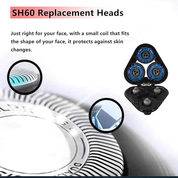 SH60 Replacement Blades Series 6000 Compatible with Philips Norelco 6000 Replacement Headsfor Series 6000 Electric Shaver Razors Blades S6850/85S6880/81S6810/82 etc ModelWith Cleaning Brush