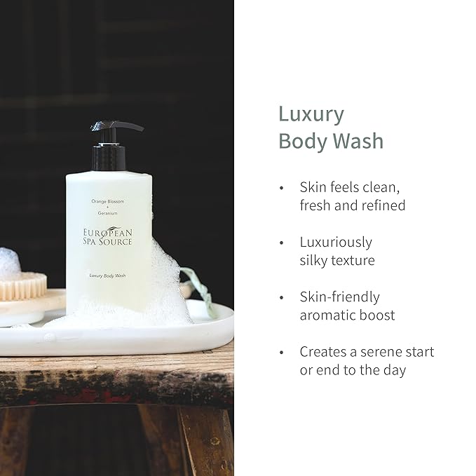 European Spa Source Luxury Body Wash Orange Blossom and Geranium Refreshing Bath and Shower Gel Cleanser 22 fl oz.