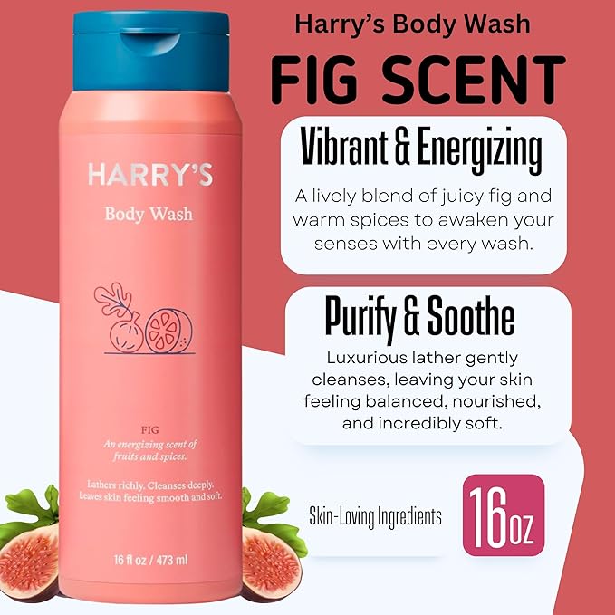 Harry's Men's Body Wash 18 Fl oz (Pack of 4) | Men's Body Wash and Shower Gel Variety Pack - Stone Redwood Fig &amp Spring Scent | Sulfate-Free for Men