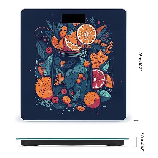 Hand Drawn Fruit Pattern Scale for Body Weight Precision Bathroom Weighing Scales with Back Lit LCD Display Sturdy Tempered Glass Body Weight Scales Digital Bathroom Scale 400lb